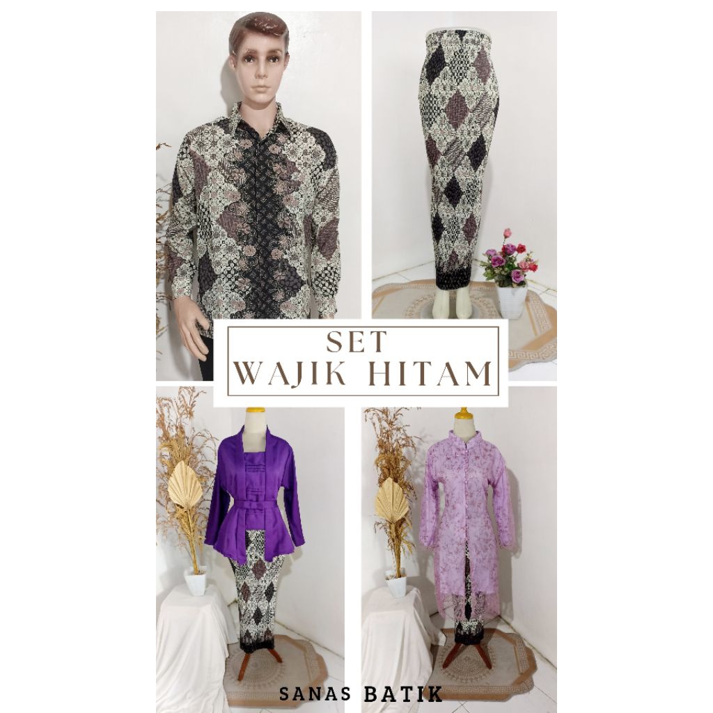 Set Keluarga Wajik Putih Hitam Couple batik Kebaya Rok Plisket Lilit Balotelli Kebaya Mewah