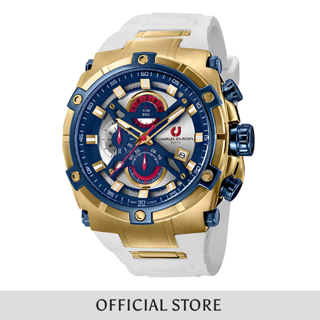 Jam Tangan Pria Charles Jourdan White Dial Men Silikon Strap Analog CJ1022-1212C Original