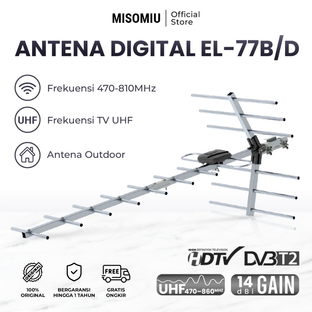 Antena Elston TV Digital UHF EL-77B/D Outdoor 14dB Gain Frekuensi 470-860MHz Kabel 10 Meter
