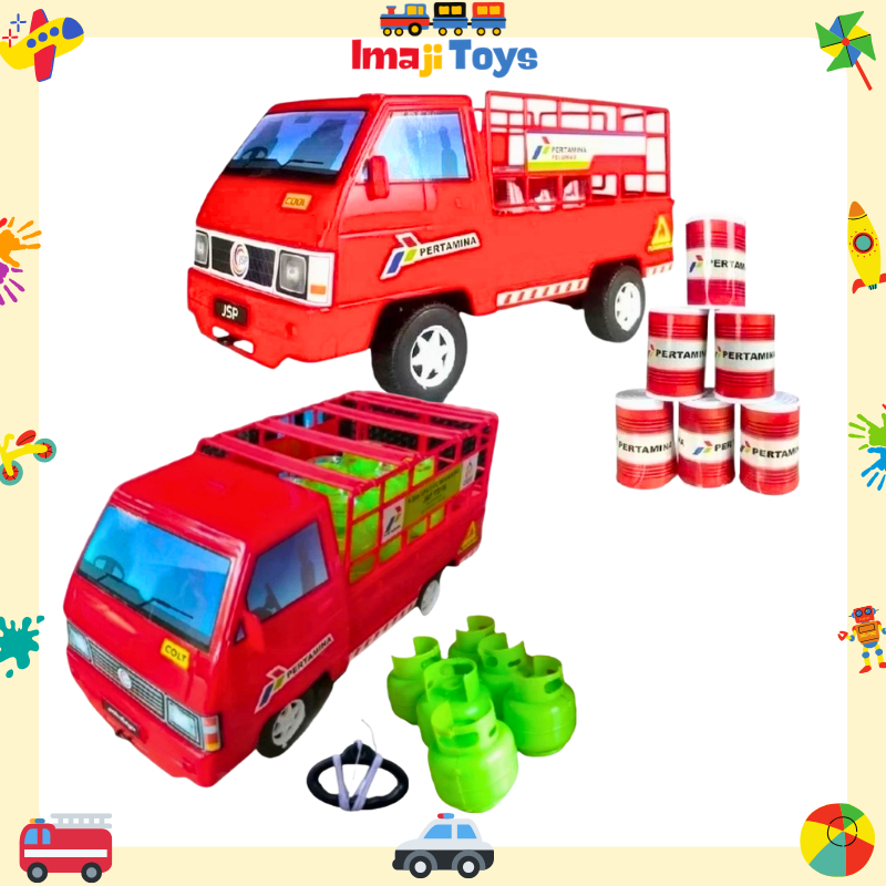 IMAJITOYS - Mainan Anak Mobil Pick Up L300 / Mobil Pertamina Pengangkut LPG Miniatur Tabung Gas 3Kg 