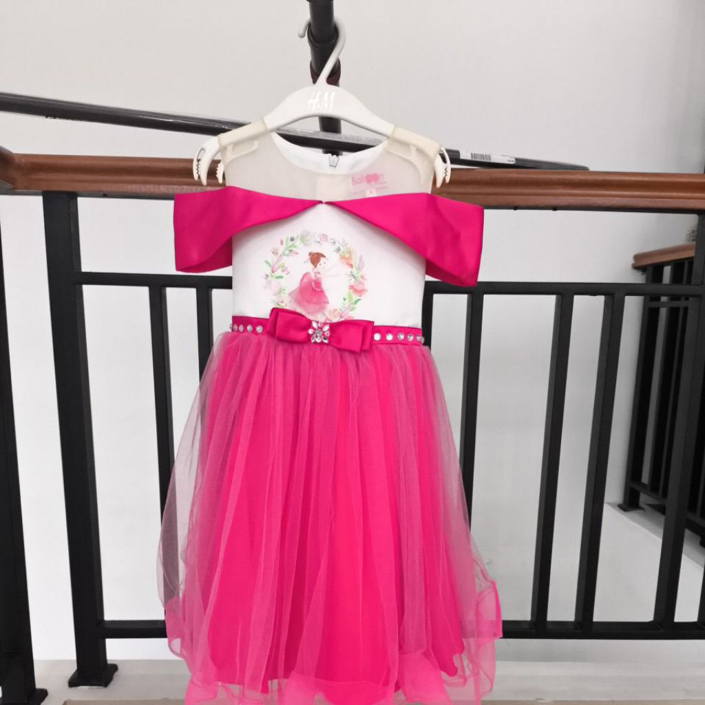 PRELOVED DRESS PESTA ANAK / PARTY DRESS FUSCHIA BALLERINA "BALLOON"