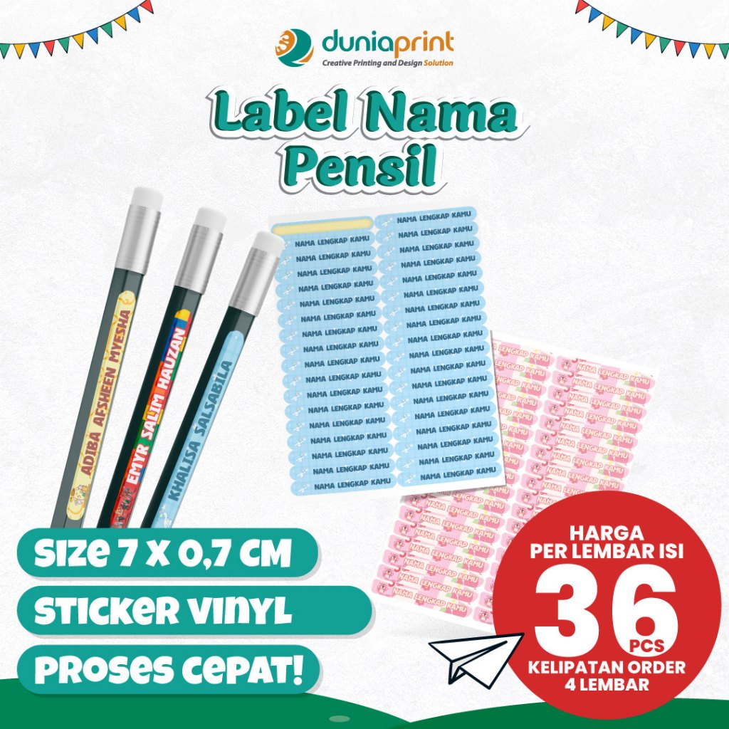 Stiker Label Nama | Stiker Nama Waterproof | Stiker Label Pensil | Label Pensil Custom | Label Nama 