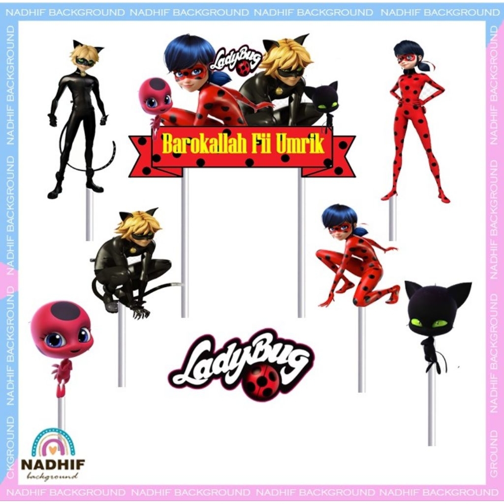 

Toper Cake/Toper Karakter/Toper Happy Birthday/Toper Ulang Tahun/Hiasan Kue Ulang Tahun/Toper Karakter LADYBUG/Toper Tusukan Murah