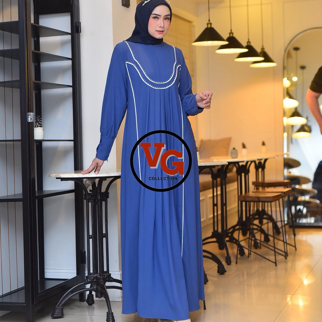 Virgo - Serena Dress Gamis Pesta 2025 Bahan Marbela Silk Anti UV Busui Kombinasi payet