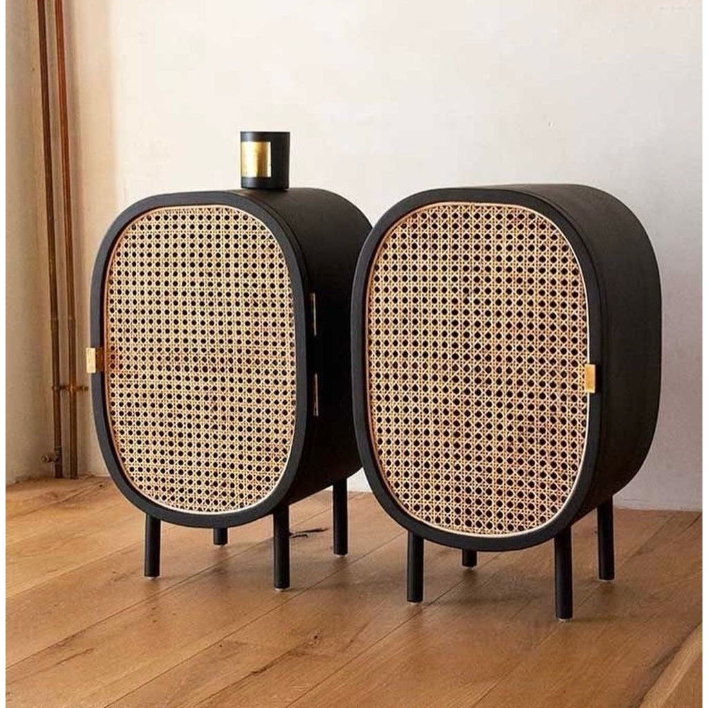 Nakas Kayu Jati Minimalis Nakas Bulat Rattan Alami