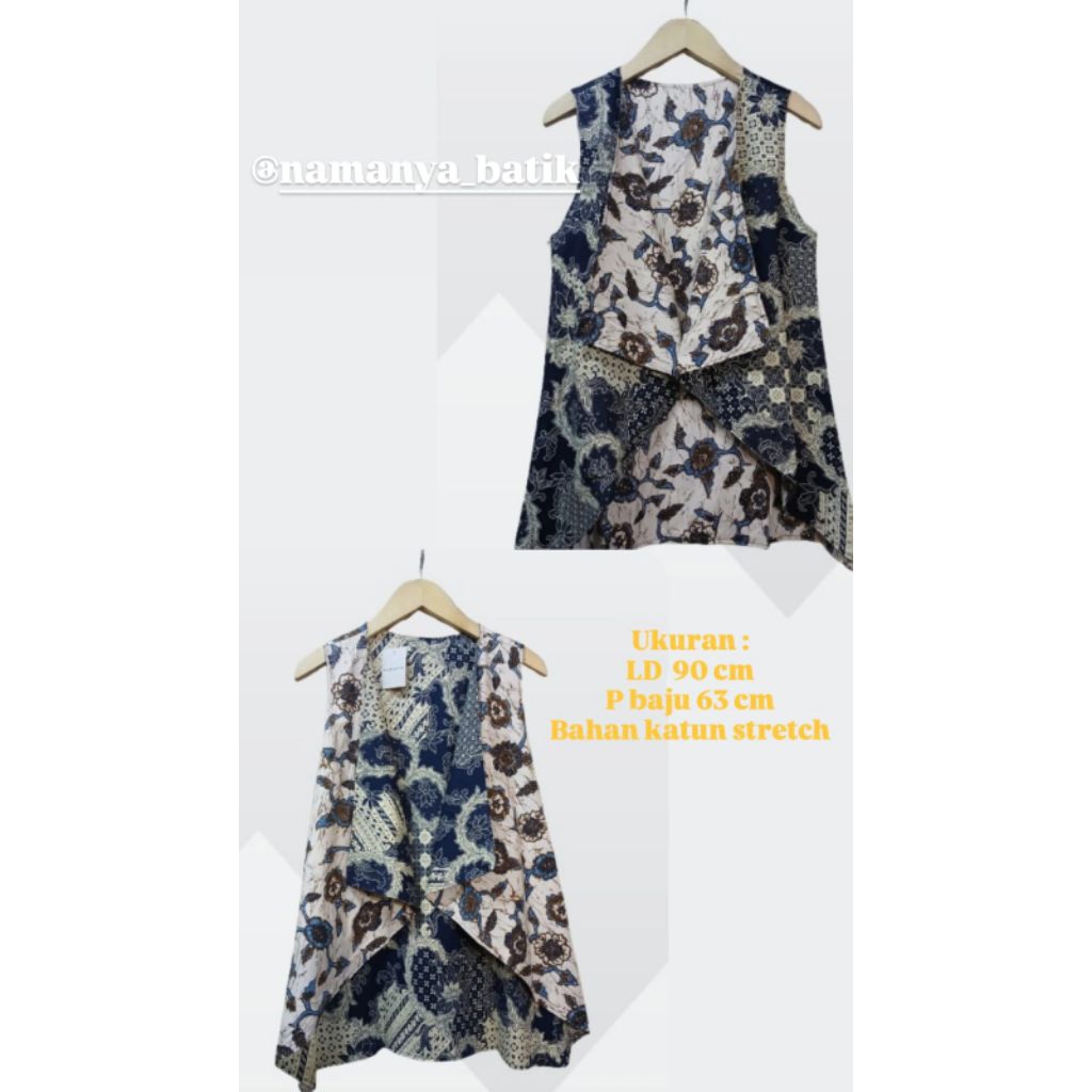 Outer bolak balik wanita tanpa lengan | Warna Cream,Navy bahan katun Stretch