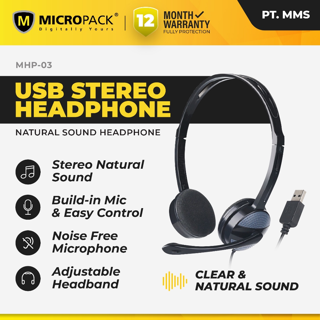 MICROPACK- 100% ORIGINAL STEREO USB HEADSET WITH MIC FOR LAPTOP & PC - (MHP-03)
