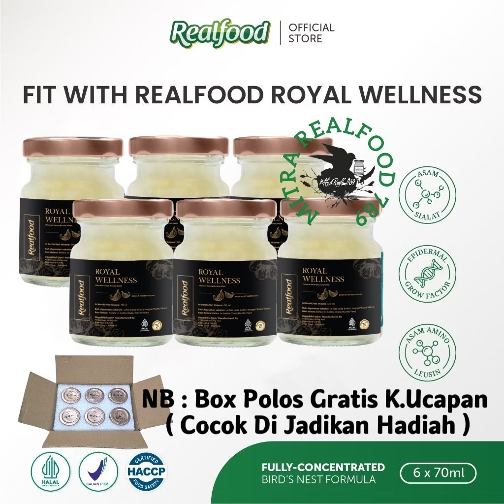 

Realfood Royal Wellness 6 Botol Box Polos ( Minuman Sarang Burung Walet )