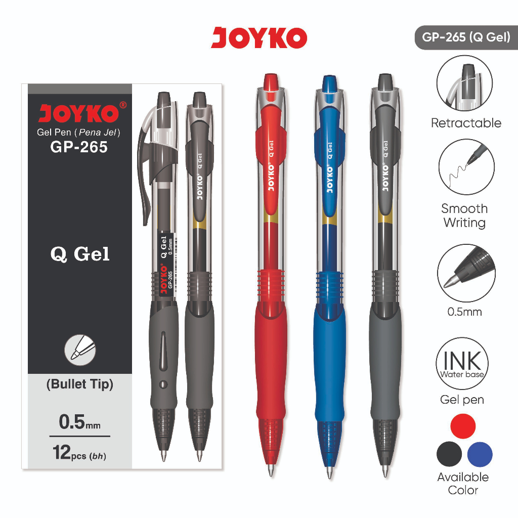 

Joyko Pulpen Gel 1 Pack GP-265 Q Gel 0.5mm Isi 12 Pcs