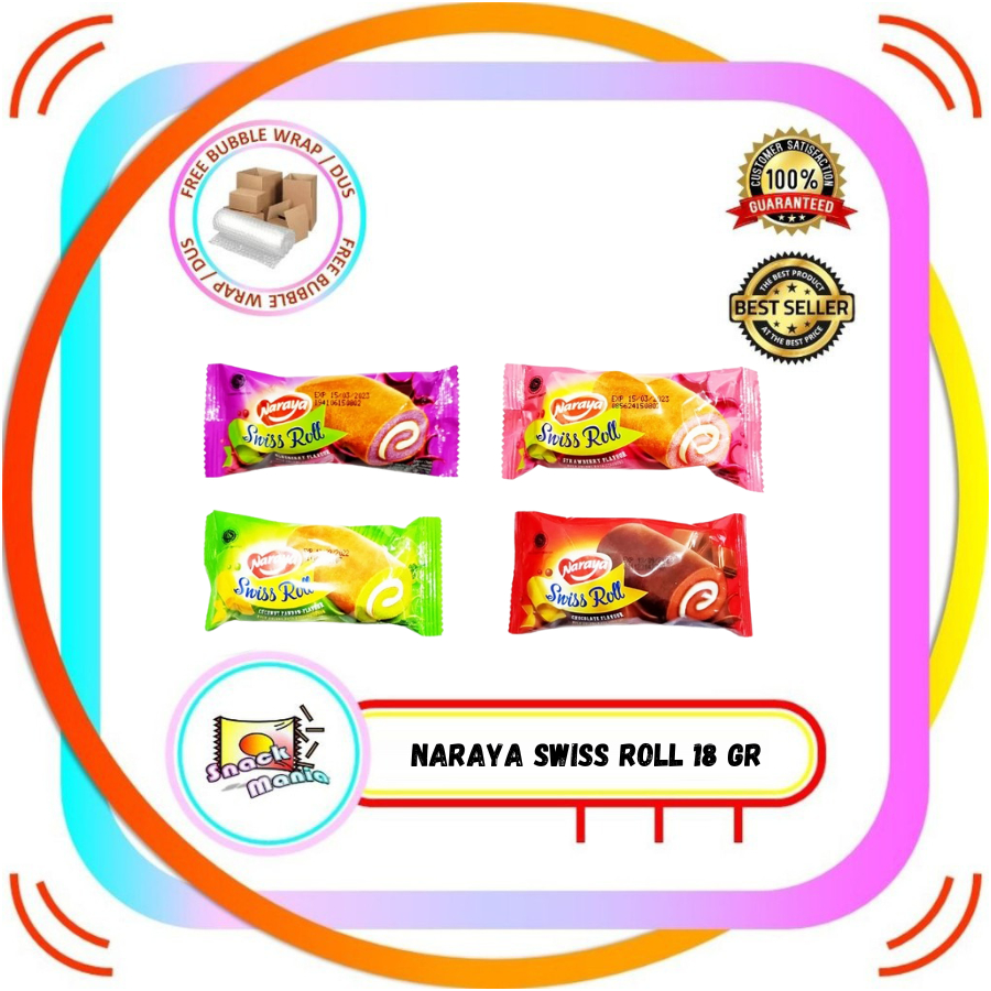 Naraya Swiss Roll Cake Chocolate - Pandan - Strawberry - Blueberry Roti Bolu ~ 18 Gr