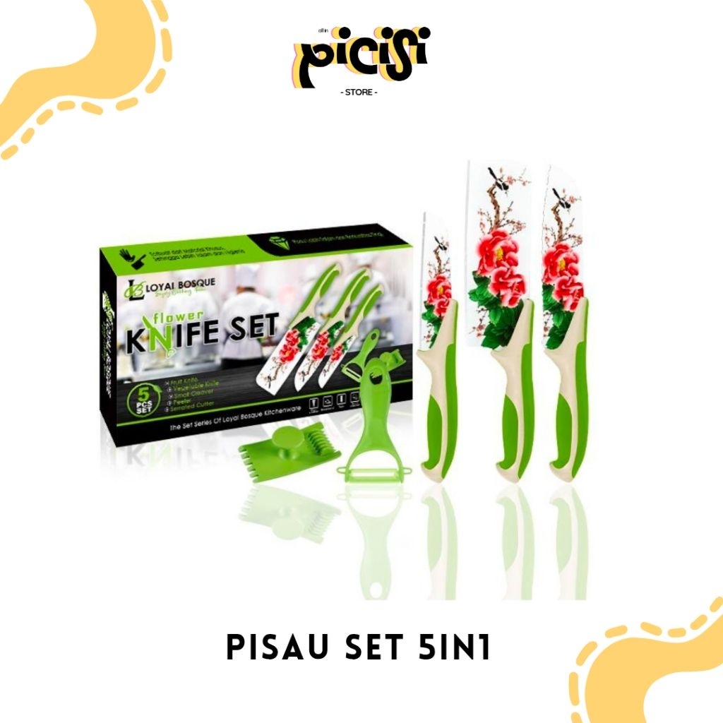 Set Pisau Keramik Motif Bunga / Set Pisau 5in1 / Pisau Tajam dan Awet