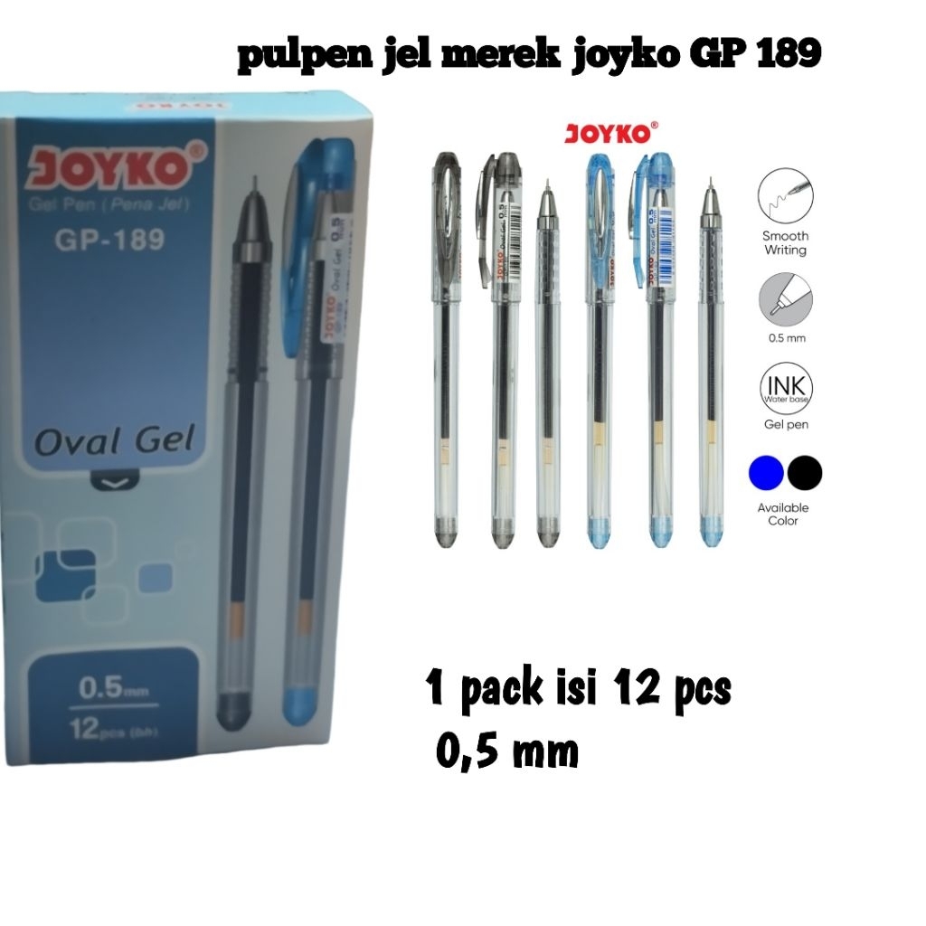 

pulpen gel merek JOYKO GP-189 oval gel 1 pack isi 12 pcs