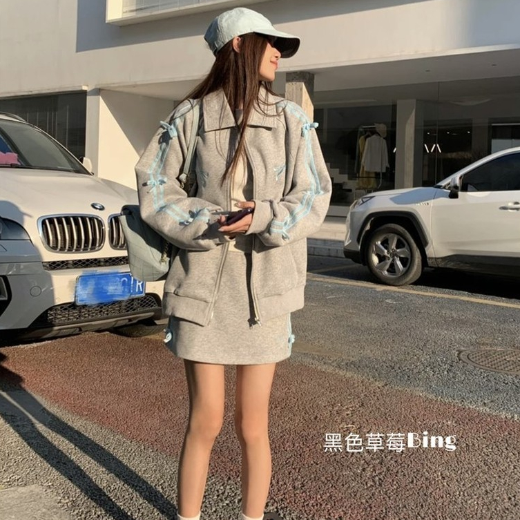 [Enamor] Ins Korea keinginan murni gadis rasa busur olahraga jaket sweater angin Sebuah kata rok rok