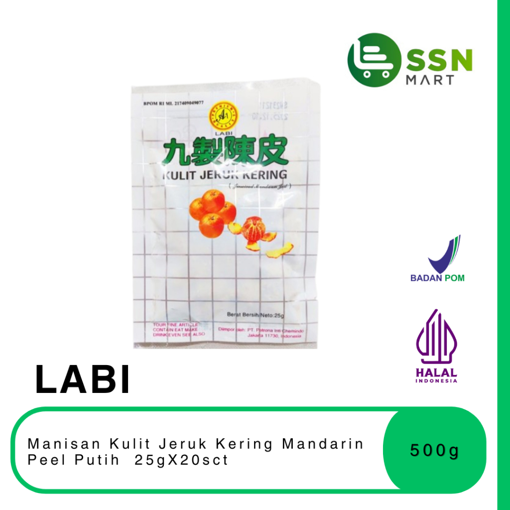 

SSNMart LABI Manisan Kulit Jeruk Kering Mandarin Peel Putih 25g*20sct