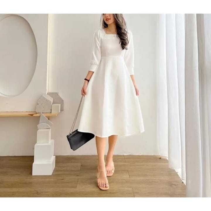 Dress Pesta Wanita Elegan Gereja Bj Gaon Putih Perempuan Terlaris Natalan Dres Drsss Party Kekinian 