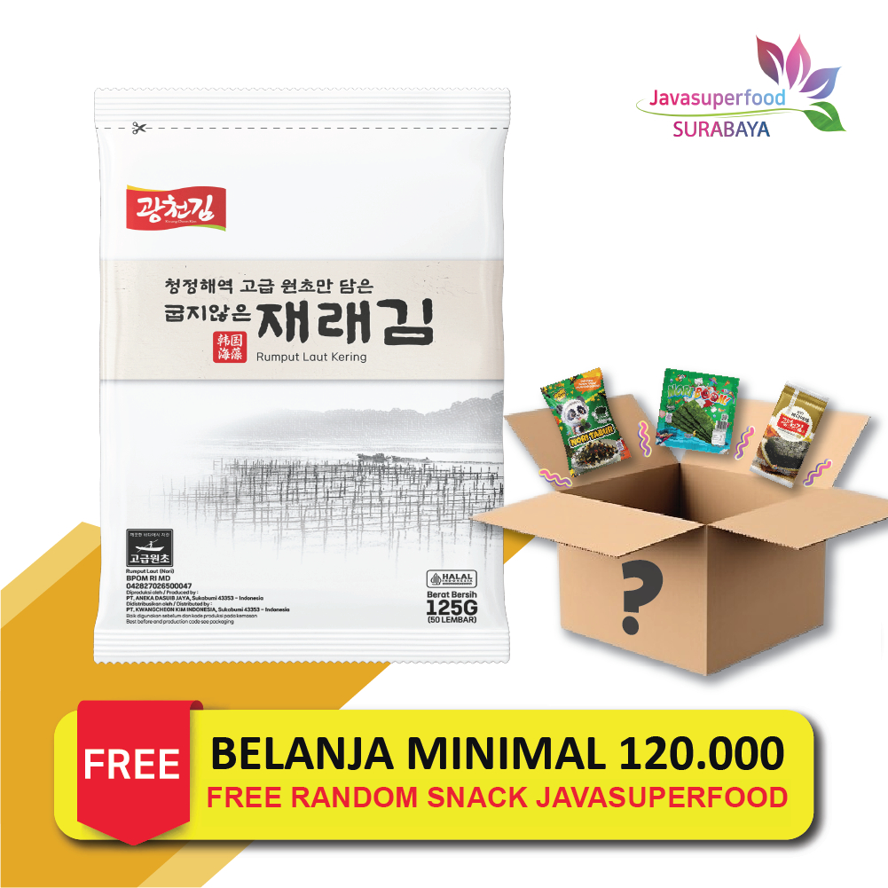 

Jaerae Gim Nori - Gim/Seaweed/makanan ringan/Rumput Laut Kering/Panggang - 125G/ 1 bungkus isi 50 lembar