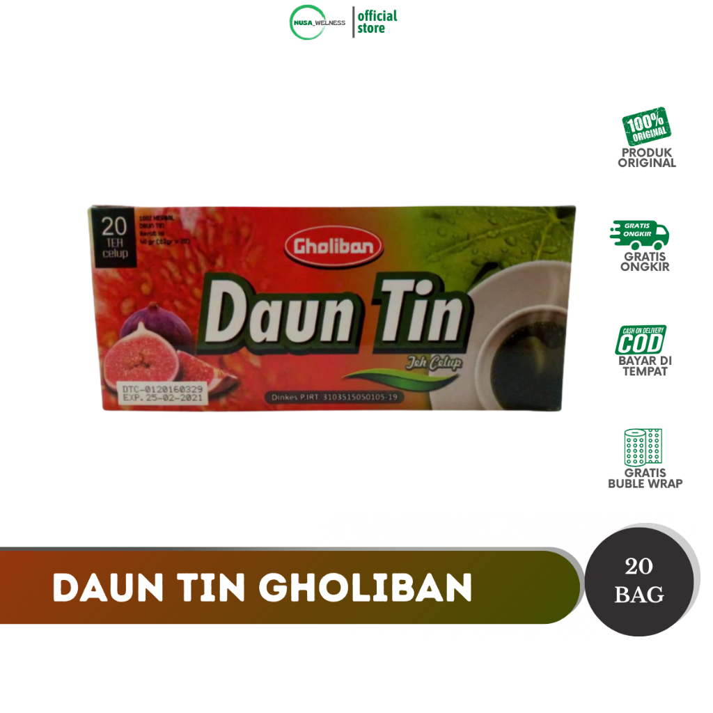 

TEH CELUP DAUN TIN GHOLIBAN – teh herbal alami untuk kesehatan | membantu pencernaan & metabolisme | minuman sehat bebas kafein | original gholiban | isi 20 kantong celup | bisa cod