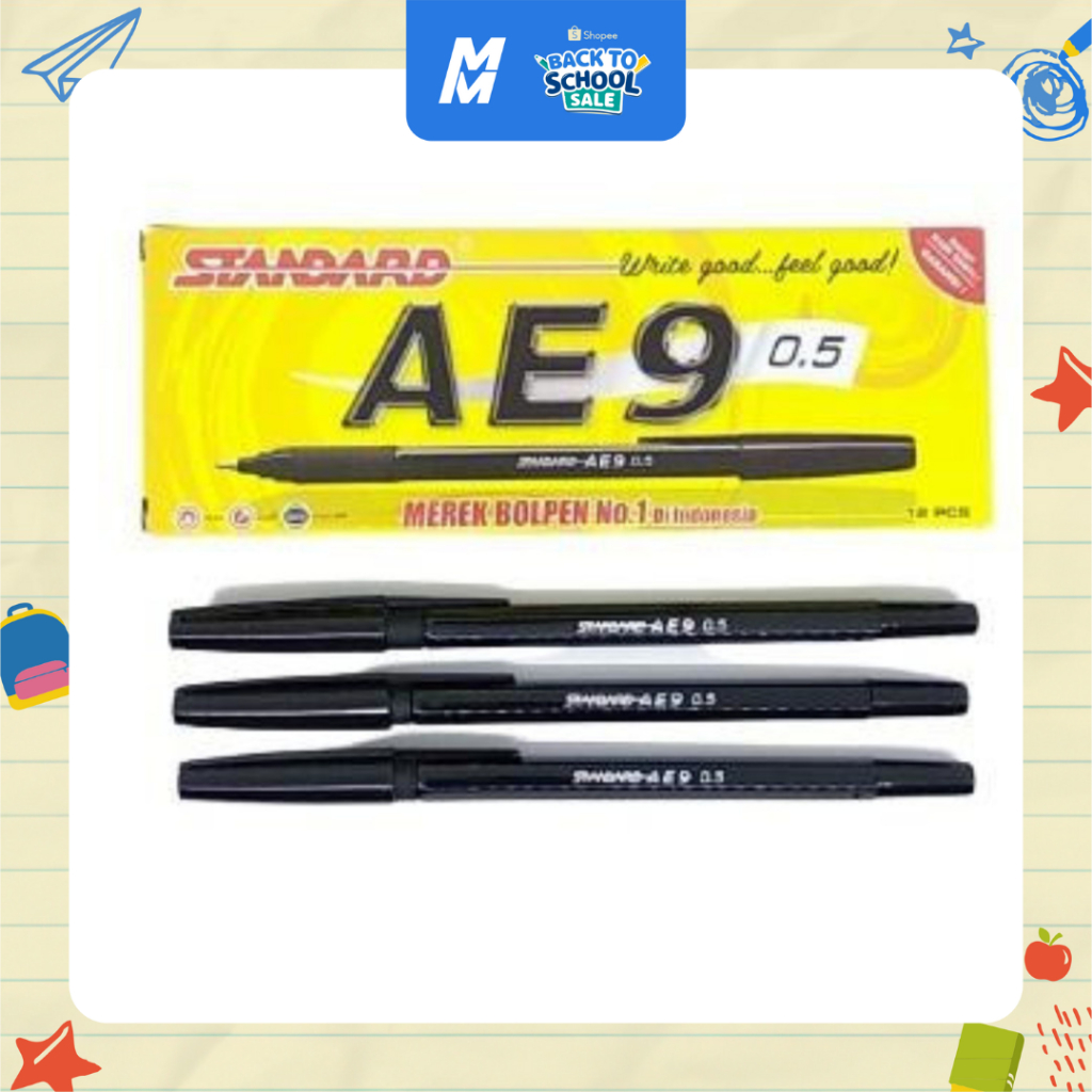 

Pulpen Standard AE9 0.5 mm | 1 Pack Isi 12 Pcs | Ballpoint Hitam Halus