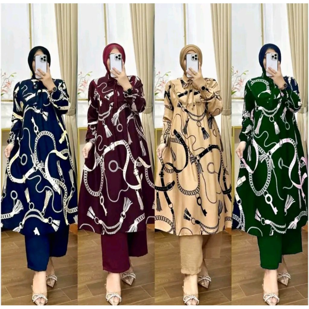 MELISA LONGSET TUNIK RAYON PREMIUM MIX CRINKLE MOTIF TERBARU KEKINIAN ALLSIZE