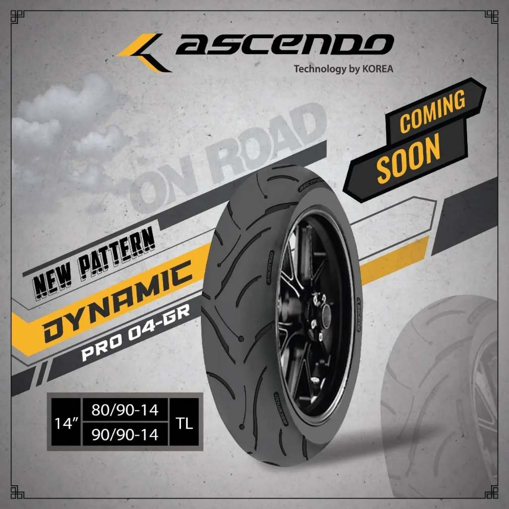 Ban Motor Ascendo Tubless / Tubeless Dynamic Pr004 Ring 14 Ukuran 80/90-14 dan 90/90-14