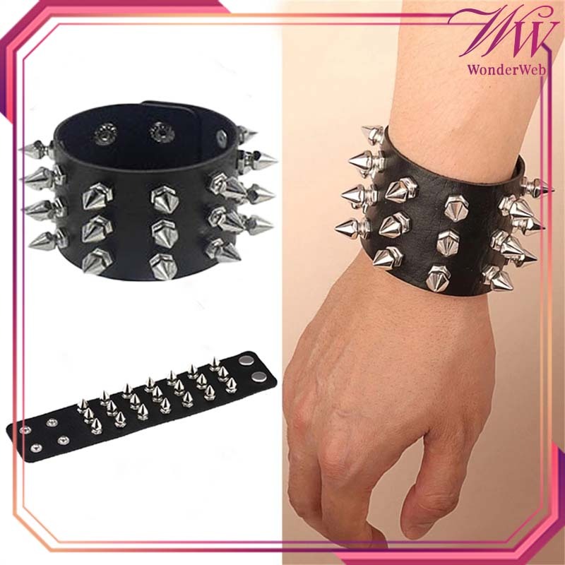 Gelang Punk Rock Vintage 3 Baris Gelang Duri Punk Bracelet Punk Bracelet Gelang Spike Punk Hallowen 