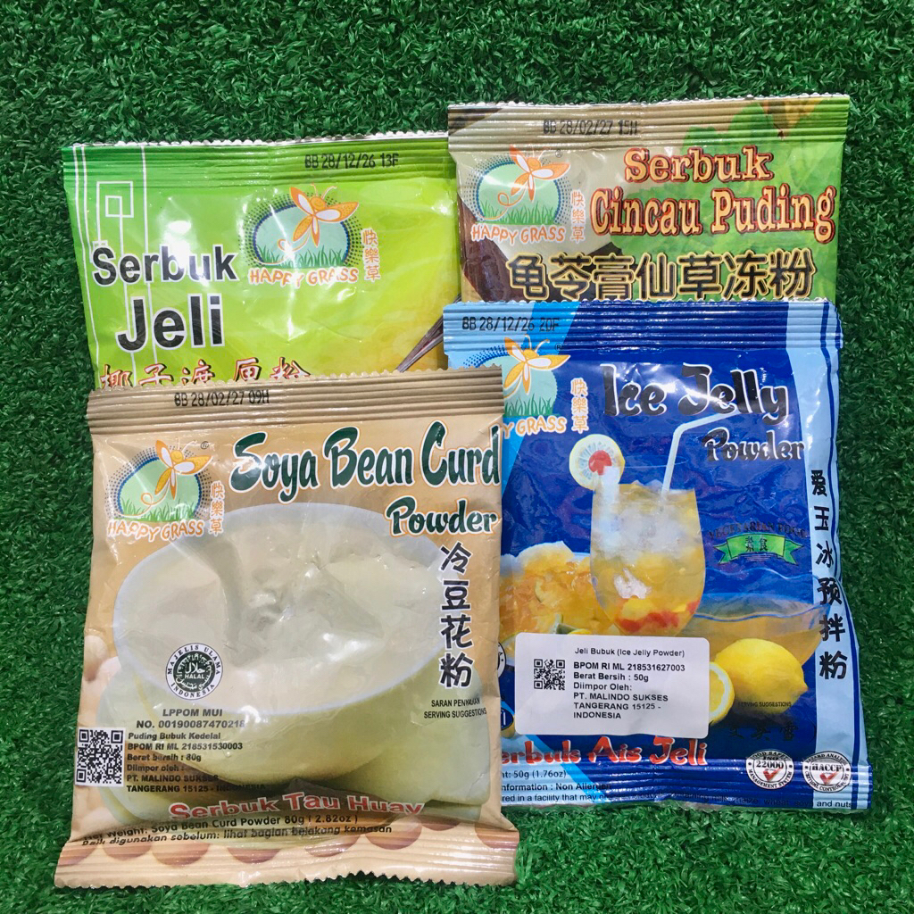 

Happy Grass Powder Coconut Jelly / Ice Jelly / Grass Jelly / Soya Bean Curd Bubuk Jeli / Ais Jeli / Cincau / Puding Kedelai Tau Huay Impor Malaysia HALAL