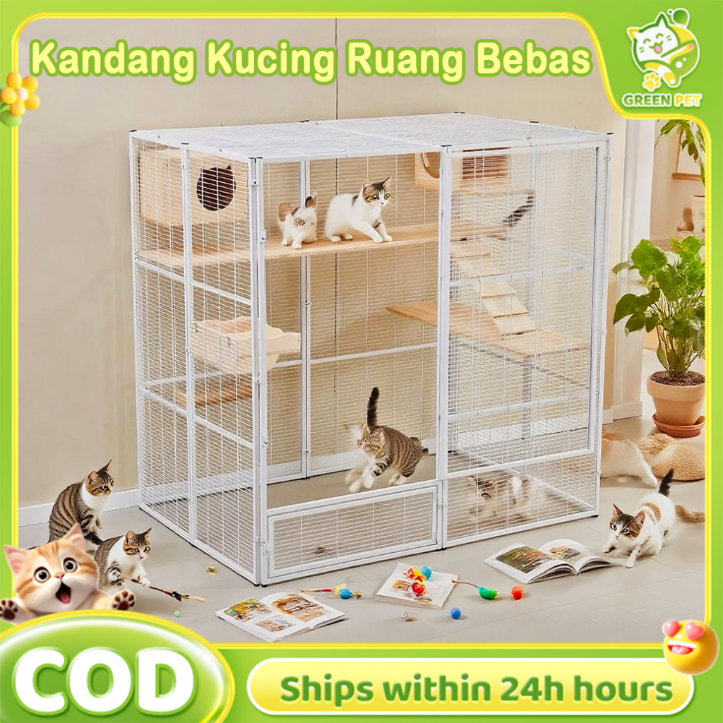 NEW Kandang kucing besar rumah kucing Vila Kucing Kandang Kandang Hewan Pagar Besi Kandang Hamster