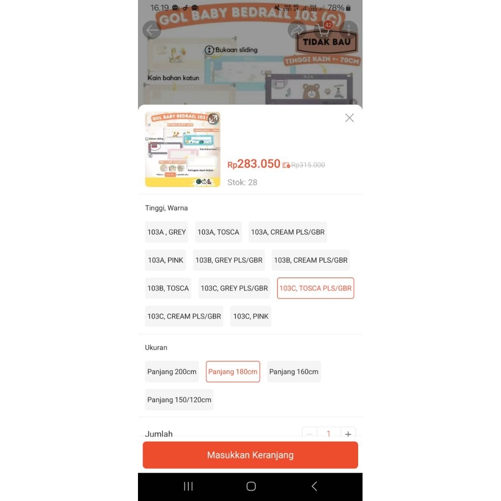 preloved bedrail gol baby