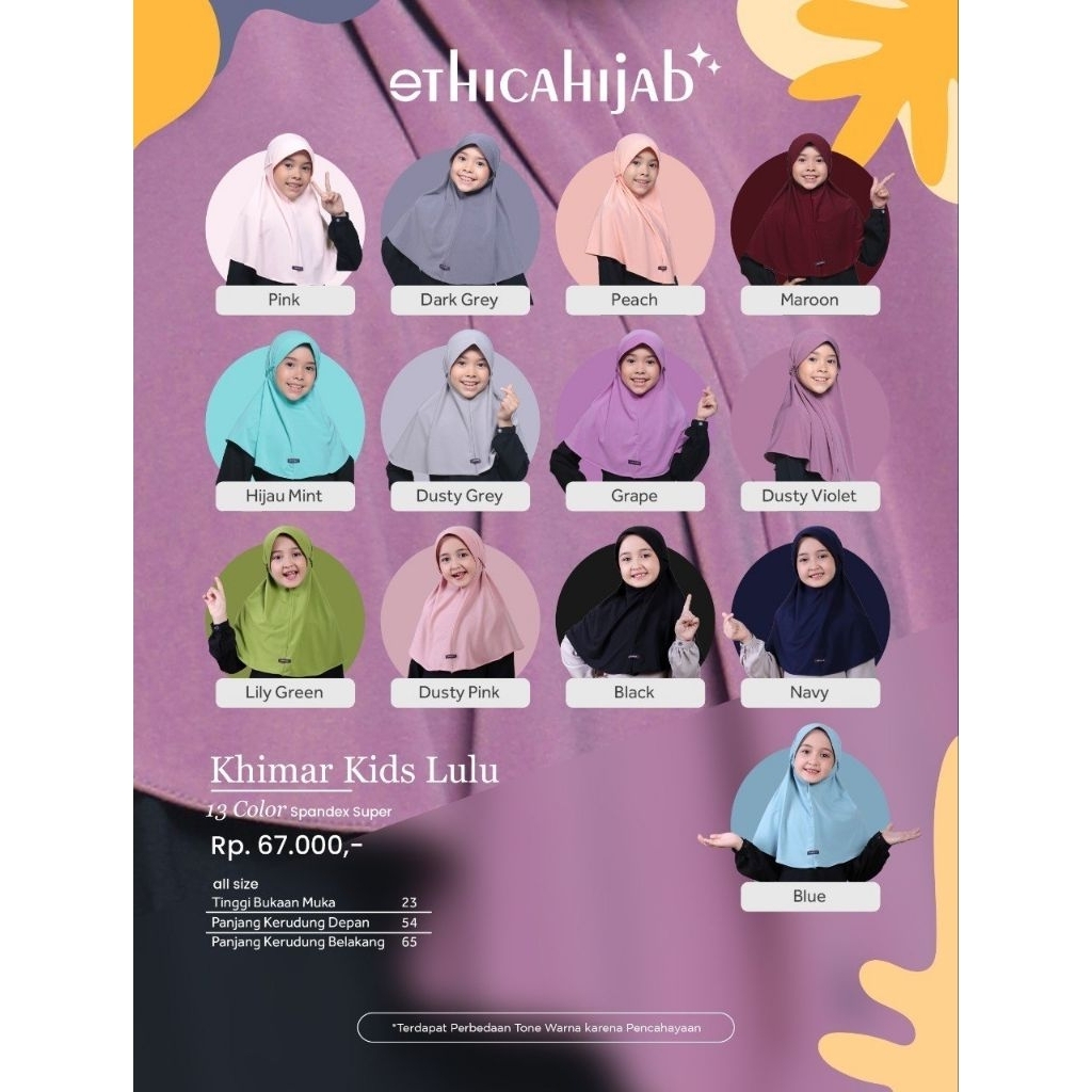 TERMURAH HIJAB ANAK ETHICA SPECTRA KHIMAR KIDS LULU