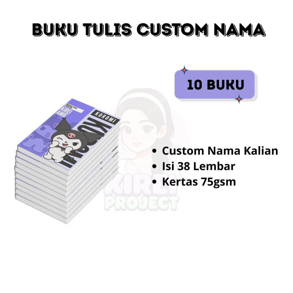 

Buku Tulis Custom Nama Kuromi 10 Buku