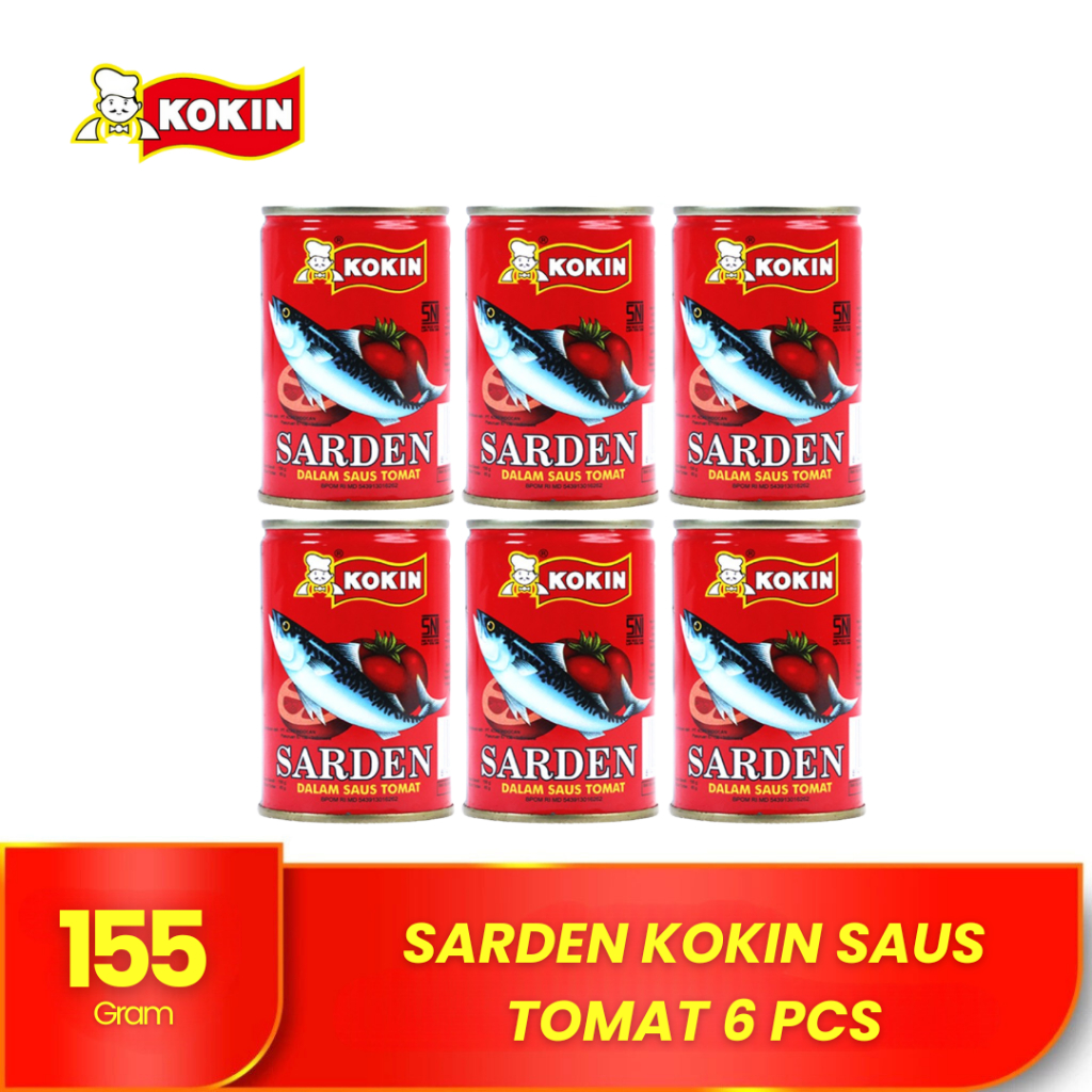 

KOKIN Ikan Sarden Kaleng Saus Tomat 155 gr Lauk Instan Siap Saji Tahan Lama - 6 Pcs