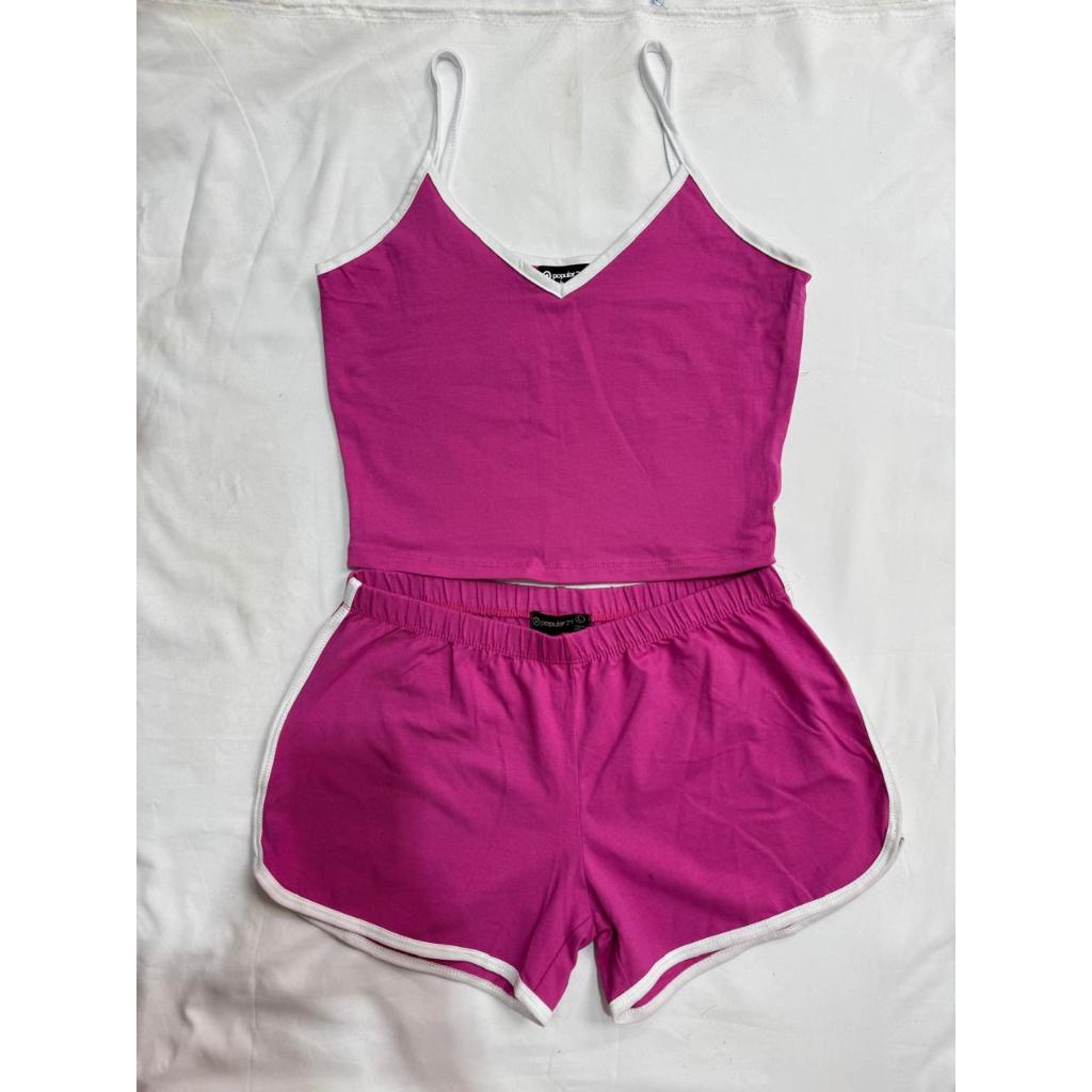 One Set Hotpants Wanita One Set Tanktop Hotpants  Setelan  Baju  Crop  Pendek  Katun