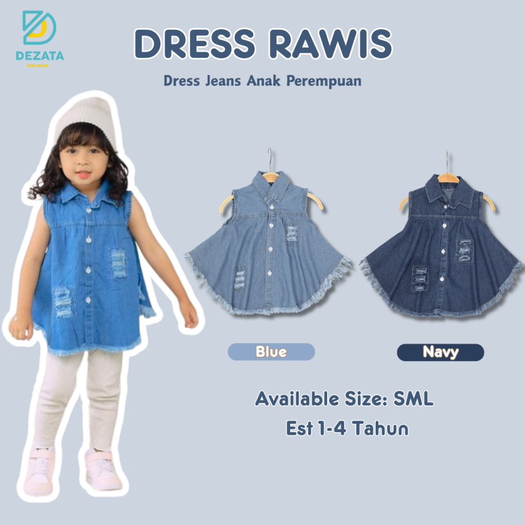 DRESS RAWIS - Dress Jeans Anak 1-4 Tahun | Dress Anak Perempuan | Midi Dress Anak