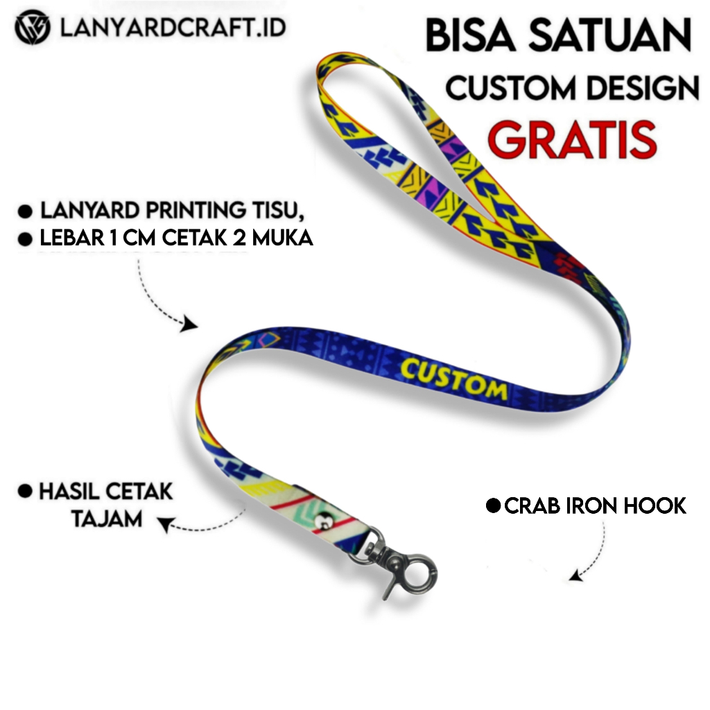 

[CUSTOM SATUAN] Custom Lanyard Size 1cm Type KSH Lanyard Id Card Printing / Lanyard Custom Desain Satuan