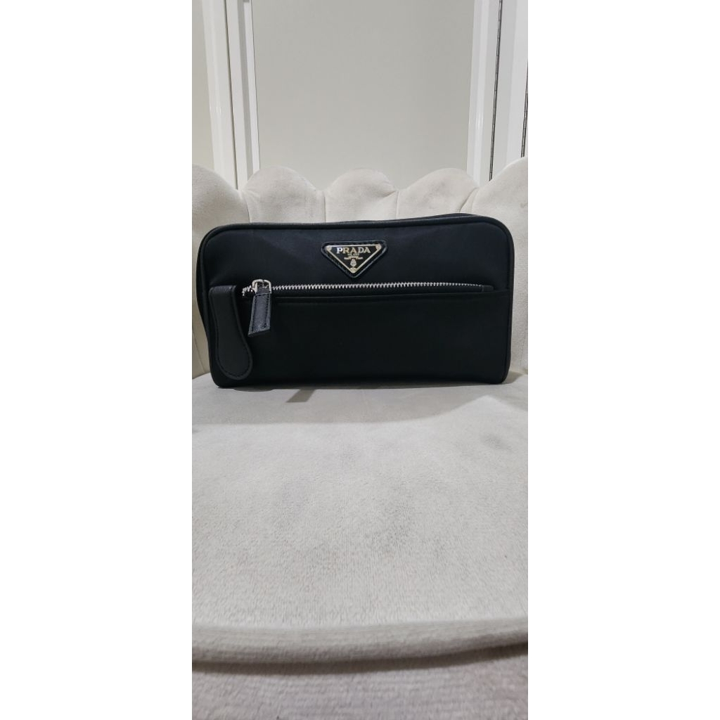 Prada Nylon  and Saffiano Leather Travel  2 Zipper Pouch