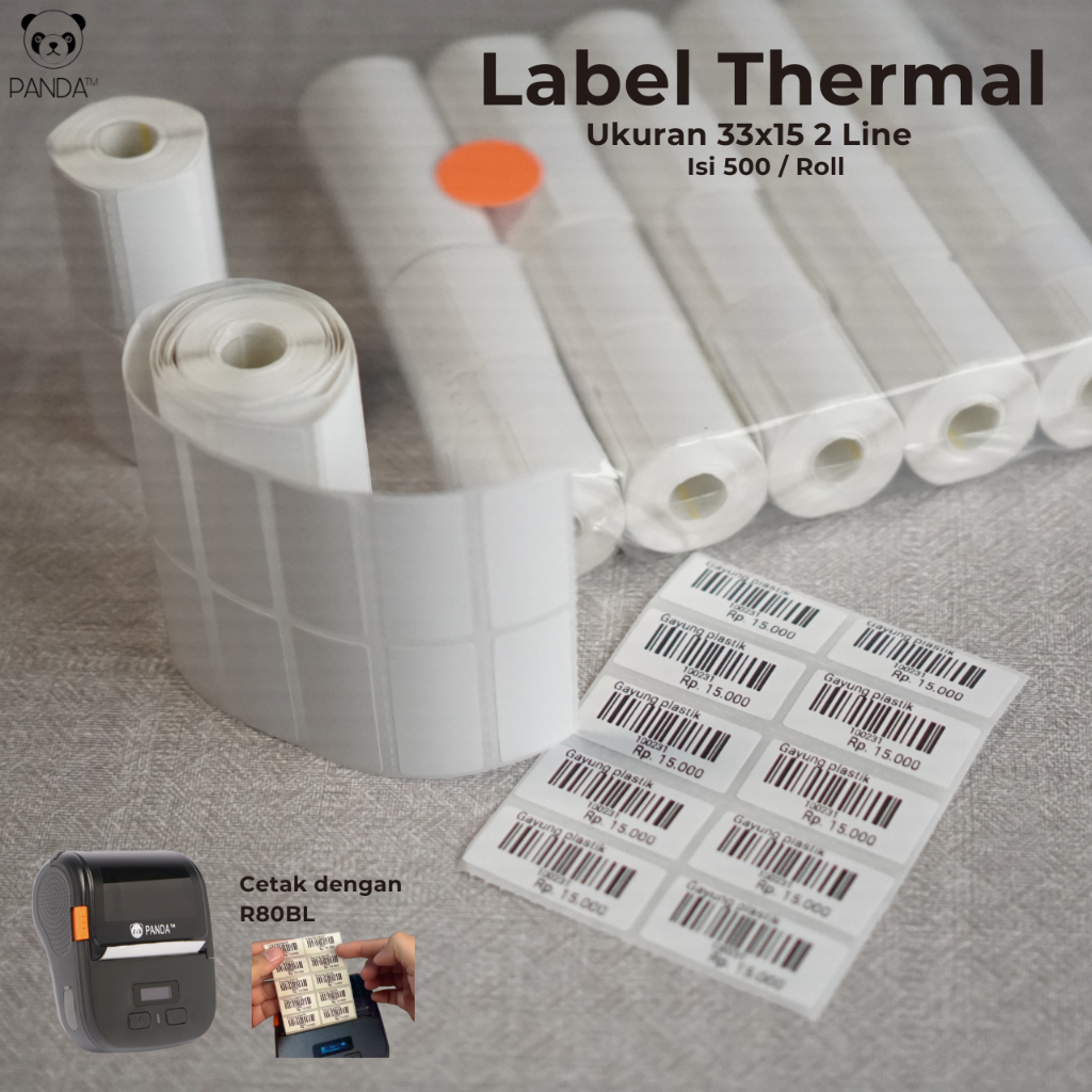

Label Thermal 33x15 2 Line isi 500 Untuk printer Panda 80BL/R80BL