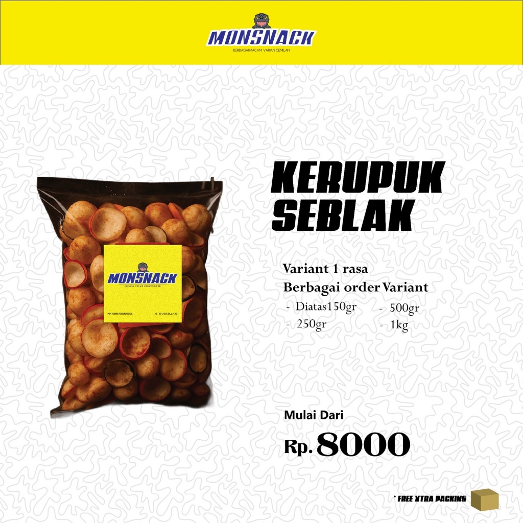 

Monsnack Kerupuk Seblak Variant 160gr - 1kg