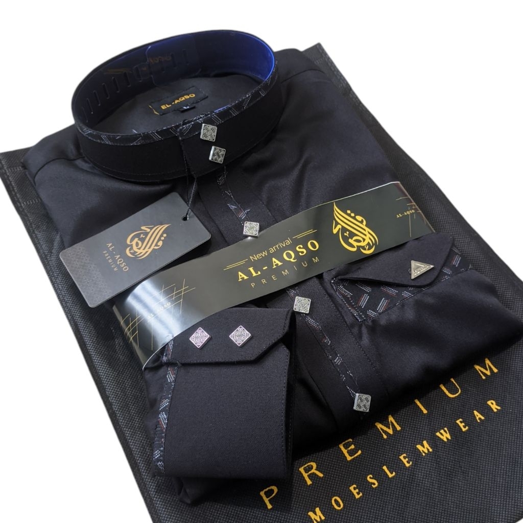 Jubah Pria warna Hitam promo jubah alaqso katun premium kombinasi gamis pria