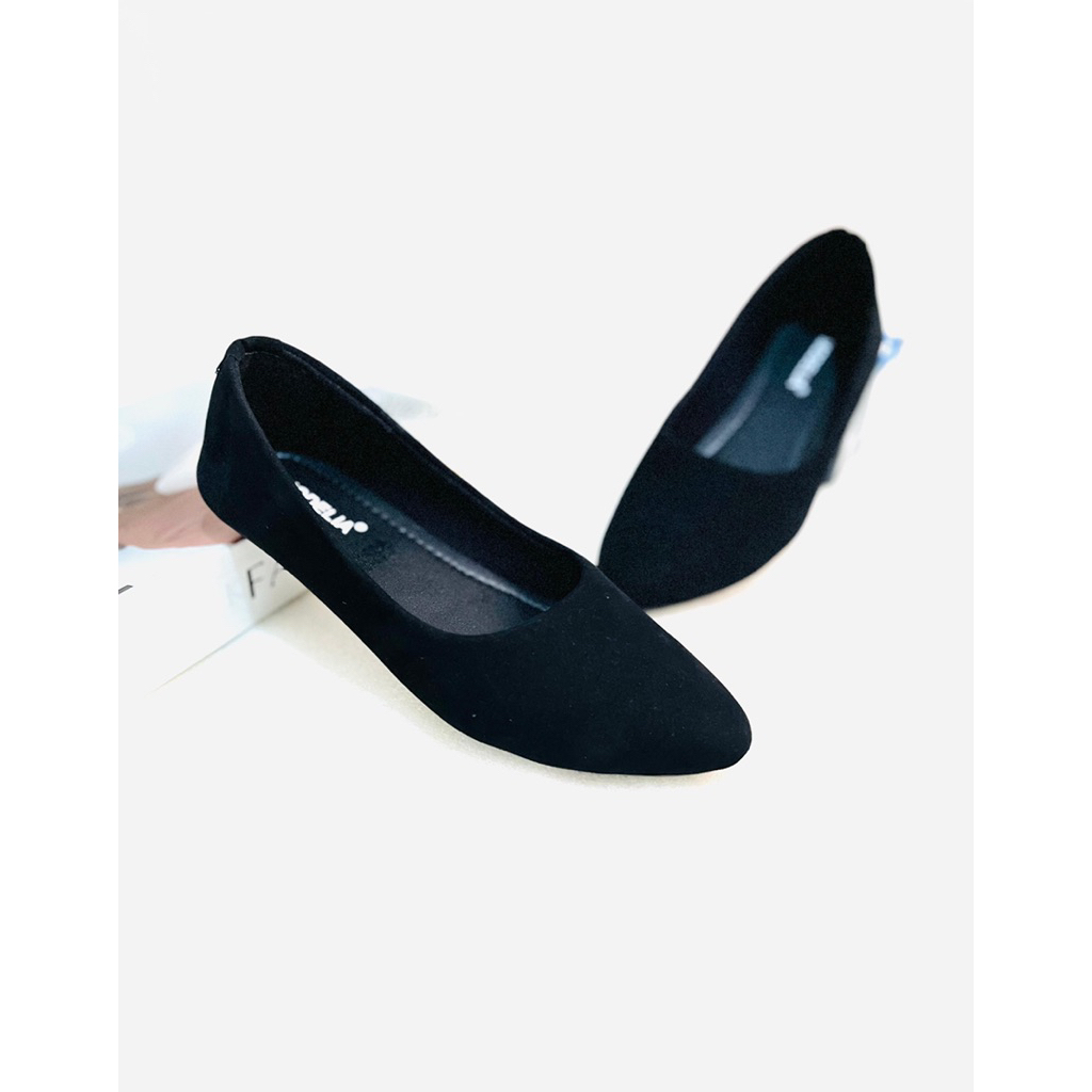 Sepatu Wanita Balet-Flat Shoes Polos Kerja Karet Hitam