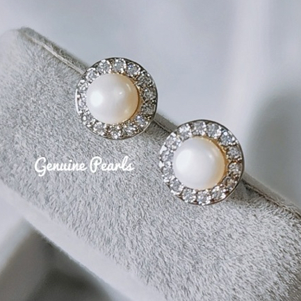 Giwang Tusuk Permata Bening - Giwang Tusuk Zirconia Mutiara Asli - Giwang Tusuk Mutiara Asli