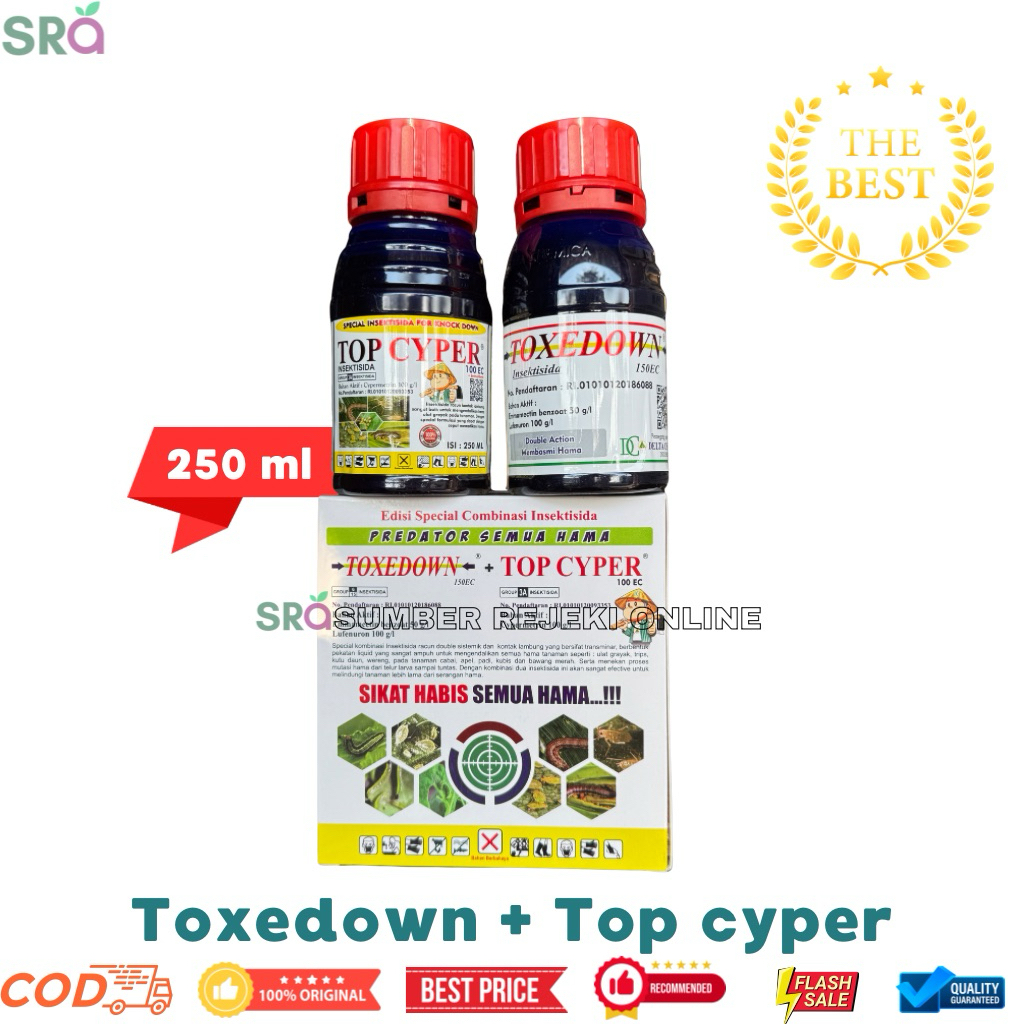 INSEKTISIDA TOXEDOWN + TOPCYPER (ISI 2 BOTOL) 250 ML || Ampuh Mengatasi Hama Ulat Grayak Wereng Thri