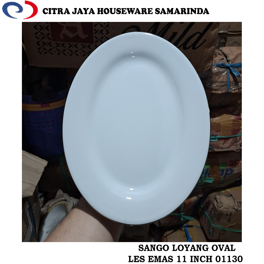 Piring Oval / Loyang Oval Keramik 11 Inch  Les Emas SANGO 01130 (1 Pcs / 6 Pcs)