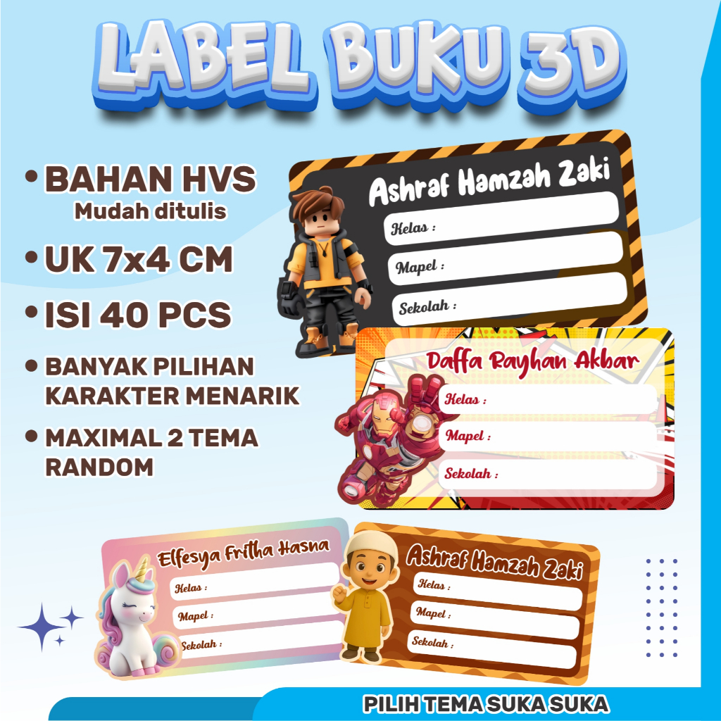 

STIKER BUKU, LABEL BUKU PELAJARAN, LABEL BUKU SEKOLAH 3D