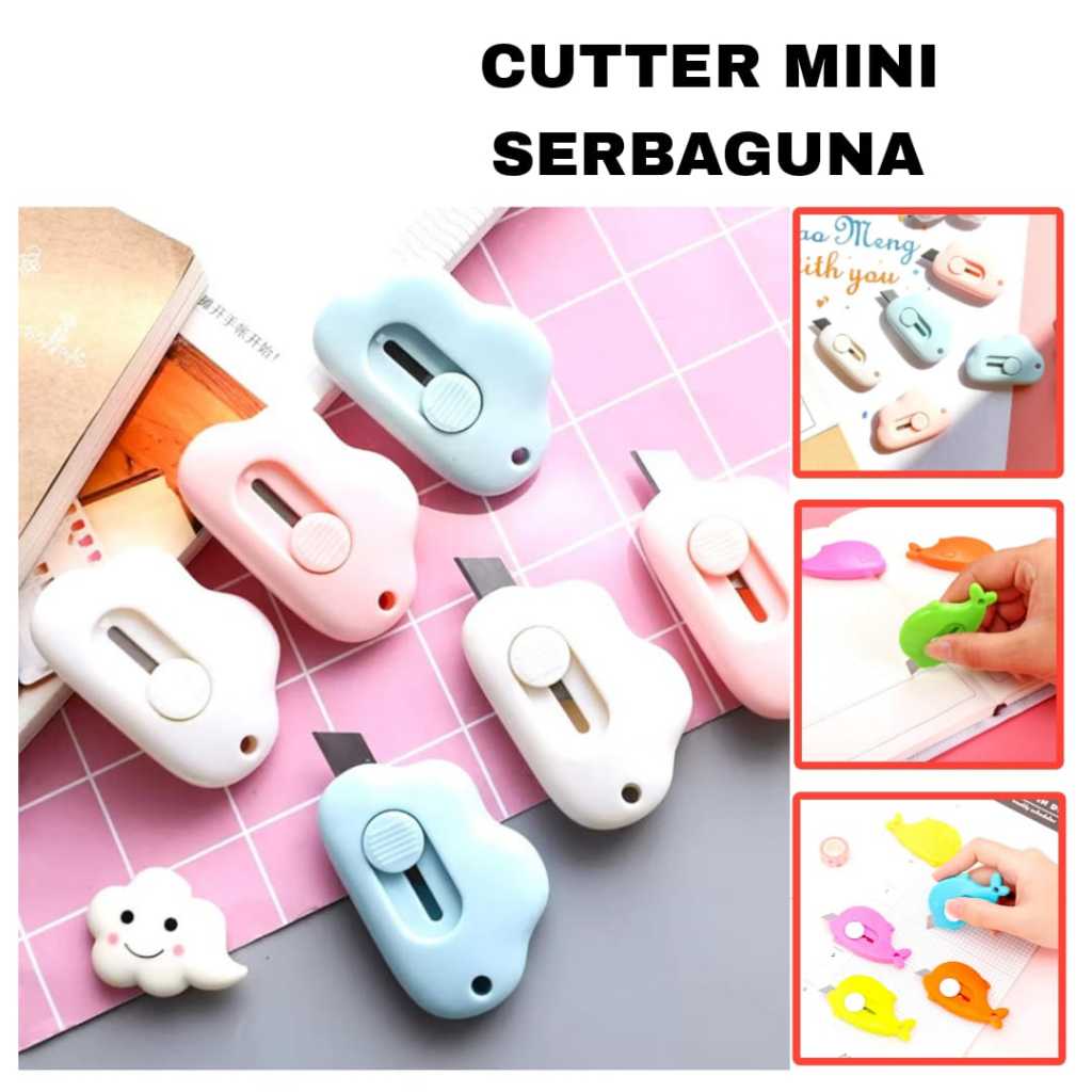 

HOMIVY Pisau Cutter Mini Model Awan & Dolphin Alat Bantu Potong Kertas Plastik Unboxing Paket Perlengkapan ATK Sekolah