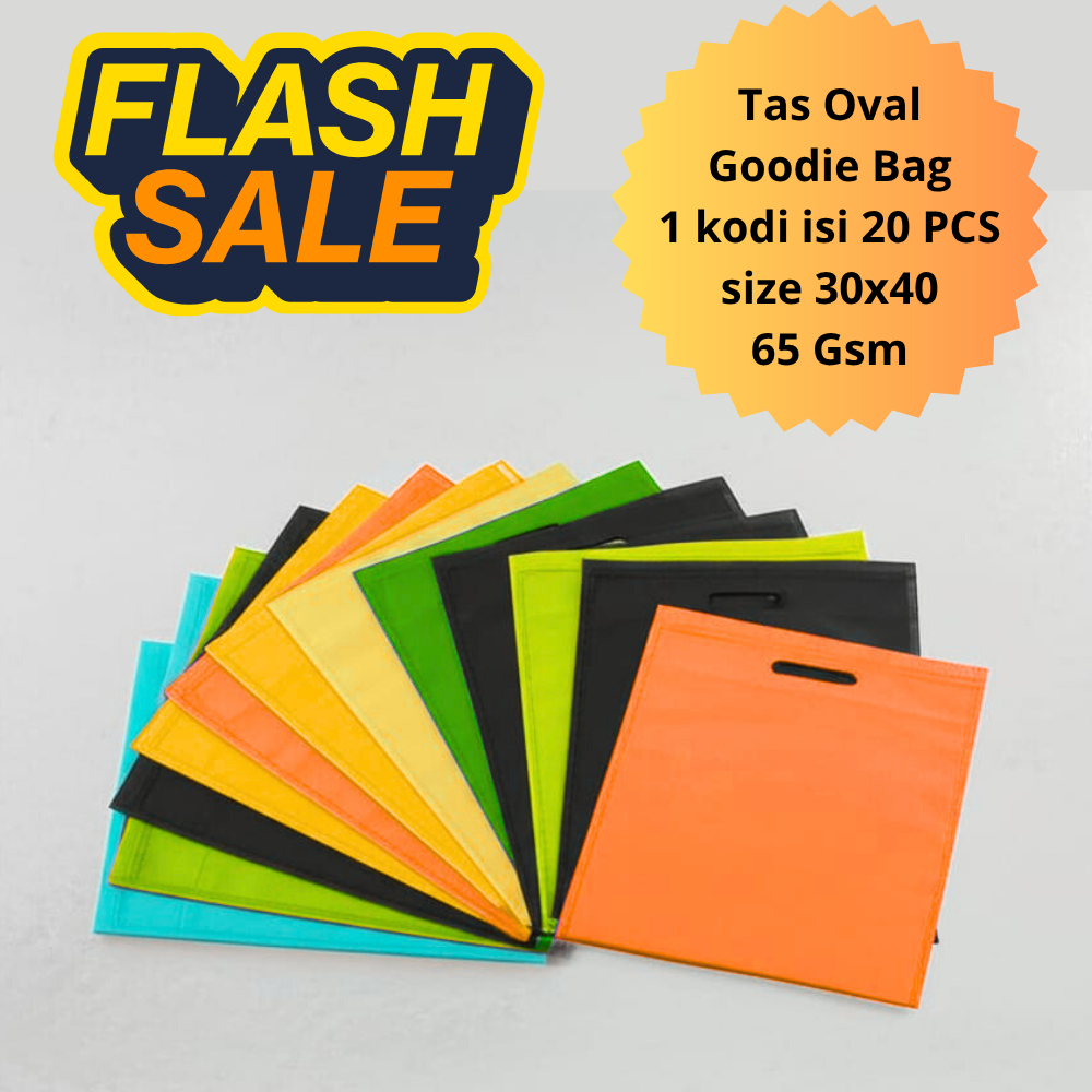 

Tas Oval goodie bag | Bahan spunbond (1 Kodi 20 PCS) Ukuran (30x40) Model Tas Oval,Tas souvenir & Kado DLL