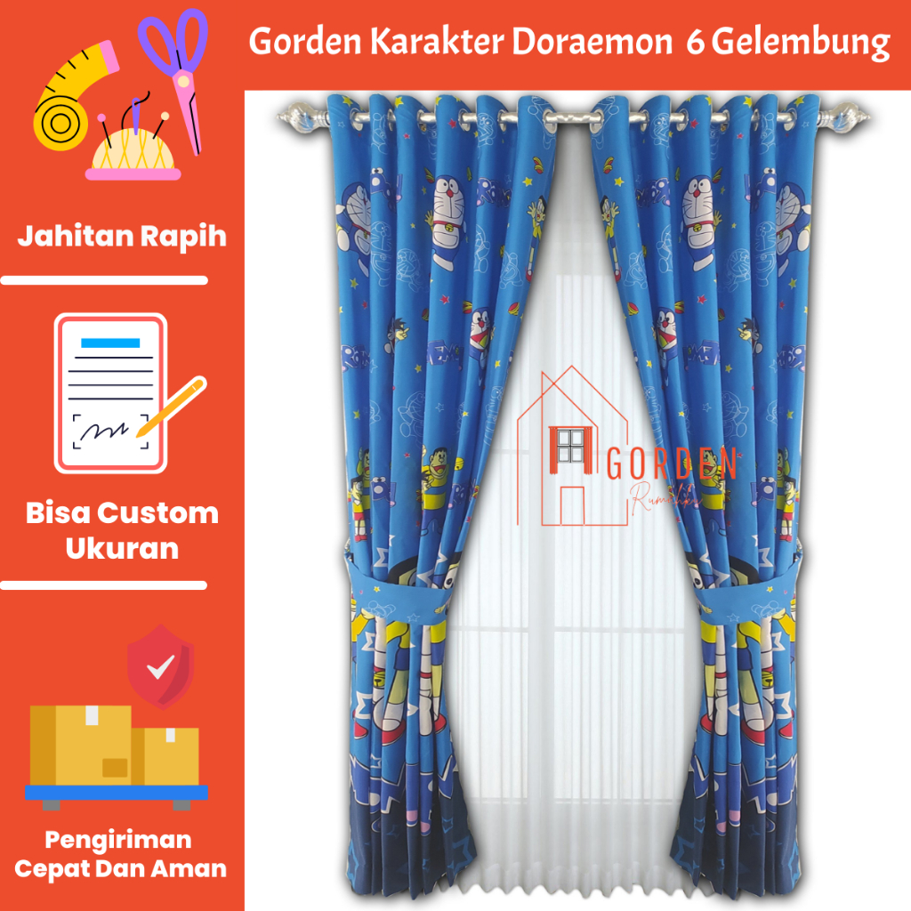 Gorden doraemon jendela pintu kamar panjang 2 meter