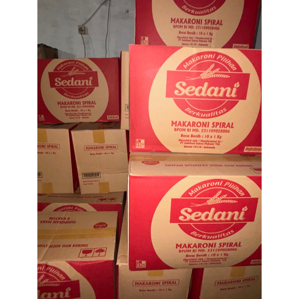 

Makaroni Sedani Spiral 1 dus isi 10 kemasan