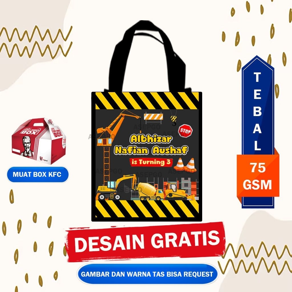 

tas ultah excavator/tas ultah excavator anak/tas ulang tahun anak