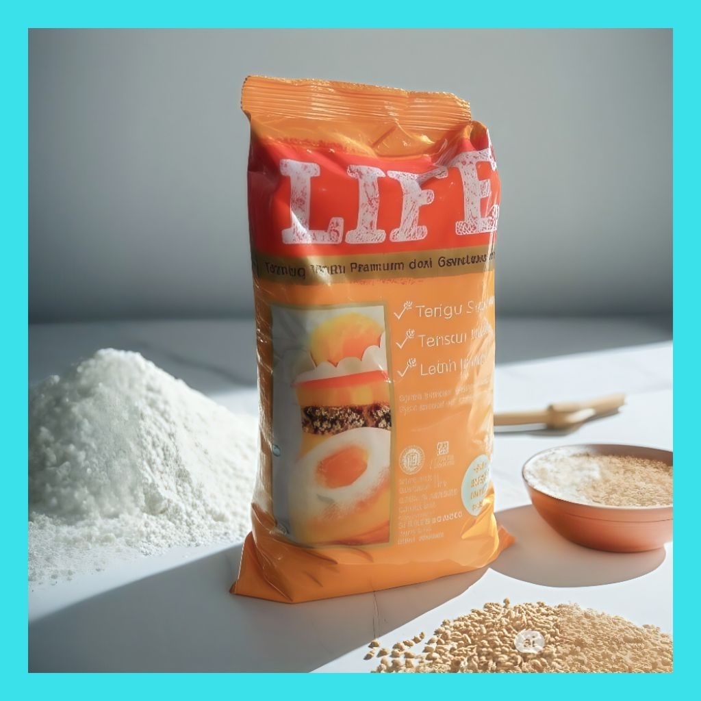 

1 kg LIFE Tepung Terigu Premium Adonan Kue Roti Donat Ayam Goreng Tekstur Halus & Kenyal High Grade Wheat Flour bukan bogasari segitiga biru 2