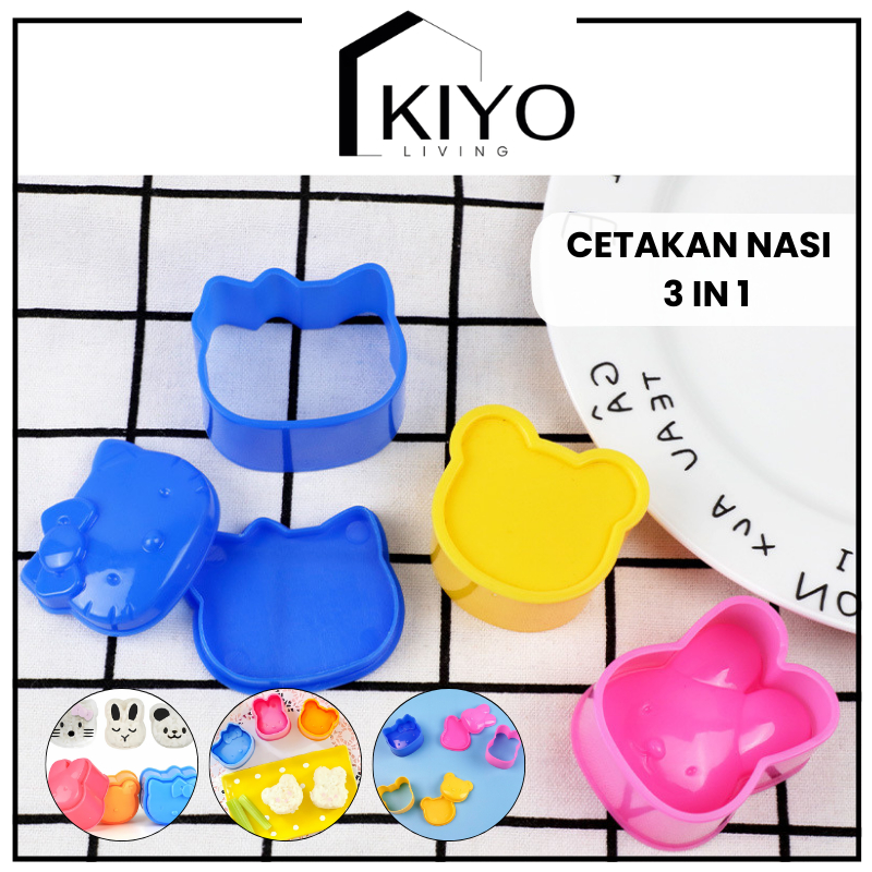 KIYO Cetakan Bento Lucu AnaK Cetakan Nasi Bulat Bola Bekal AnaK Cetakan Bekal Nasi Anak isi 3 Motif 